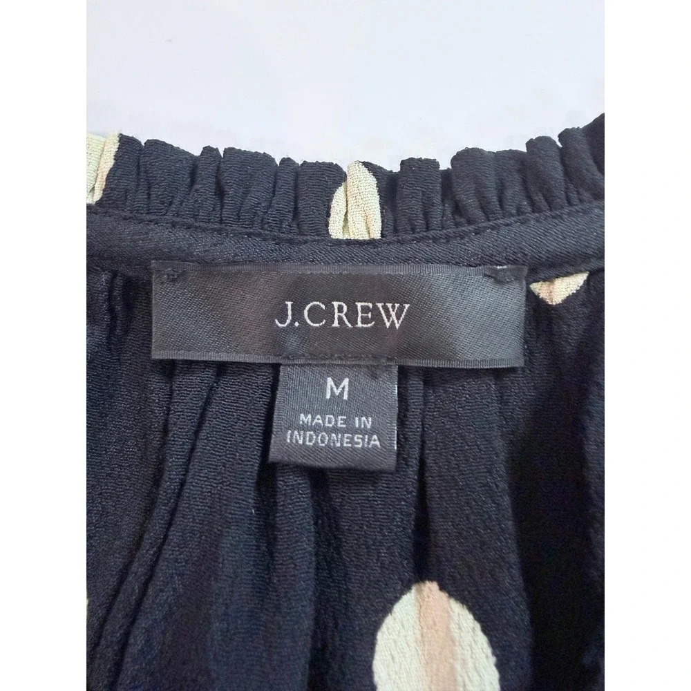 J.Crew Smocked Peplum Blouse Womens Medium Black Polka‎ Dot Long Sleeve